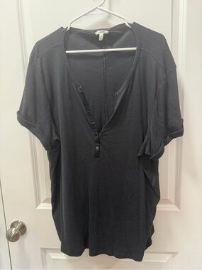 Maurices Black Short Sleeve Button Henley Tee